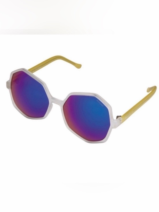 Komono Accessories - KOMONO Women’s Octagon Mirrored Sunglasses - Blue Lens Yellow Clear Frame